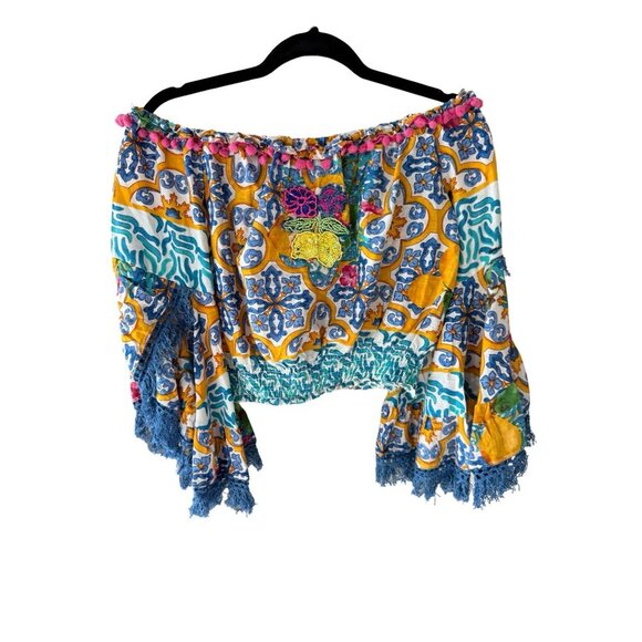 NWT Antica Sartoria By Giacomo Cinque Off-Shoulder Crop Top Beaded Floral Detail - Picture 2 of 12